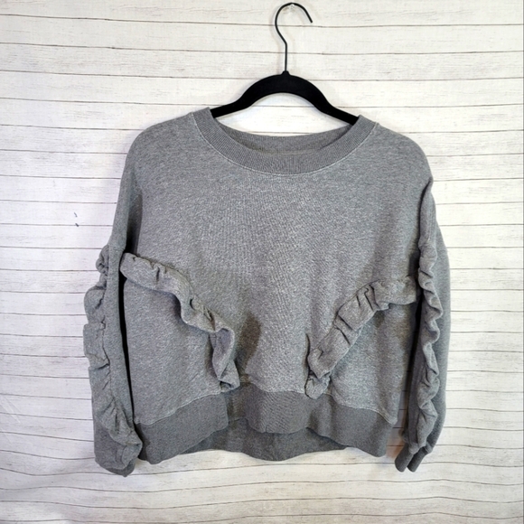 MILES FOR MADEWELL GRAY RUFFLE SWEATSHIRT, SZ XS - Picture 4 of 11